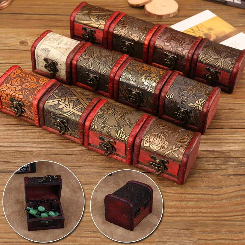 Винтажная Маленькая деревянная коробка с цветочным узором замком ювелирный