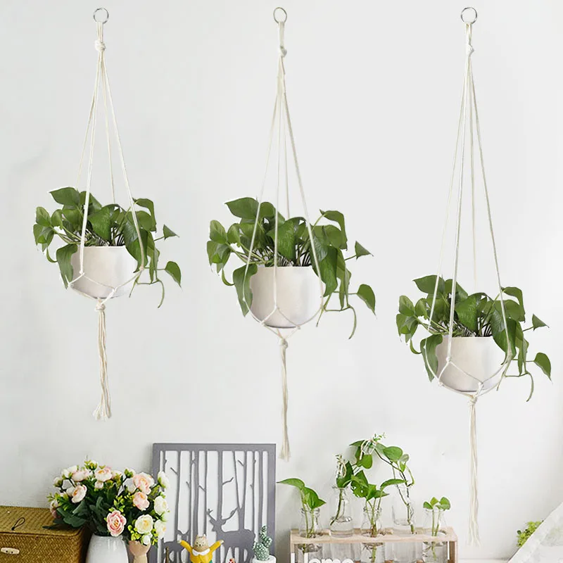 Handmade Flower Pot Hanging Basket, 35-48 Inches, Vintage Decor, Knotted Rope Plant Hanger for Home and Garden, Macrame Plant Holder, Net Bag Tray image 3