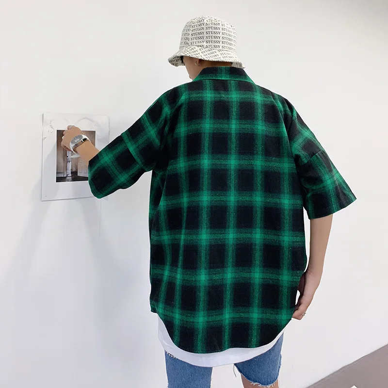 

Green Plaid Shirt Men Shirts 2020 New Summer Fashion Chemise Homme Mens Checkered Shirts Short Sleeve Shirt Men Blouse