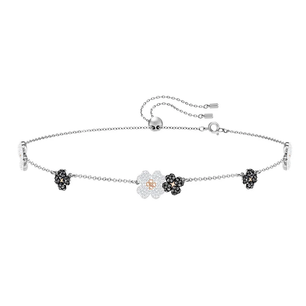 Swarovski элемент черный и белый клевер кристалл луч ожерелье немейнстрим женщин ожерелье в виде цветка