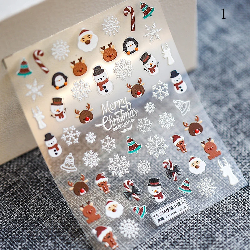 

New Snowflake Snowman Nails Art Sticker Christmas Three-dimensional Frosted And Thin Relief 5D Nail Art Decoration Stickers