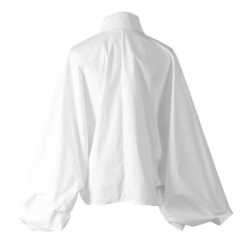 

SeeBeautiful New Fashion Spring 2021 White Vintage Laepl Lantern Sleeve Blouse Rhinestone Large Size Shirt Women U012