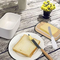 nordic style butter box sealing with wood lid knife food dish ceramic keeper tool cheese storage tray plate container