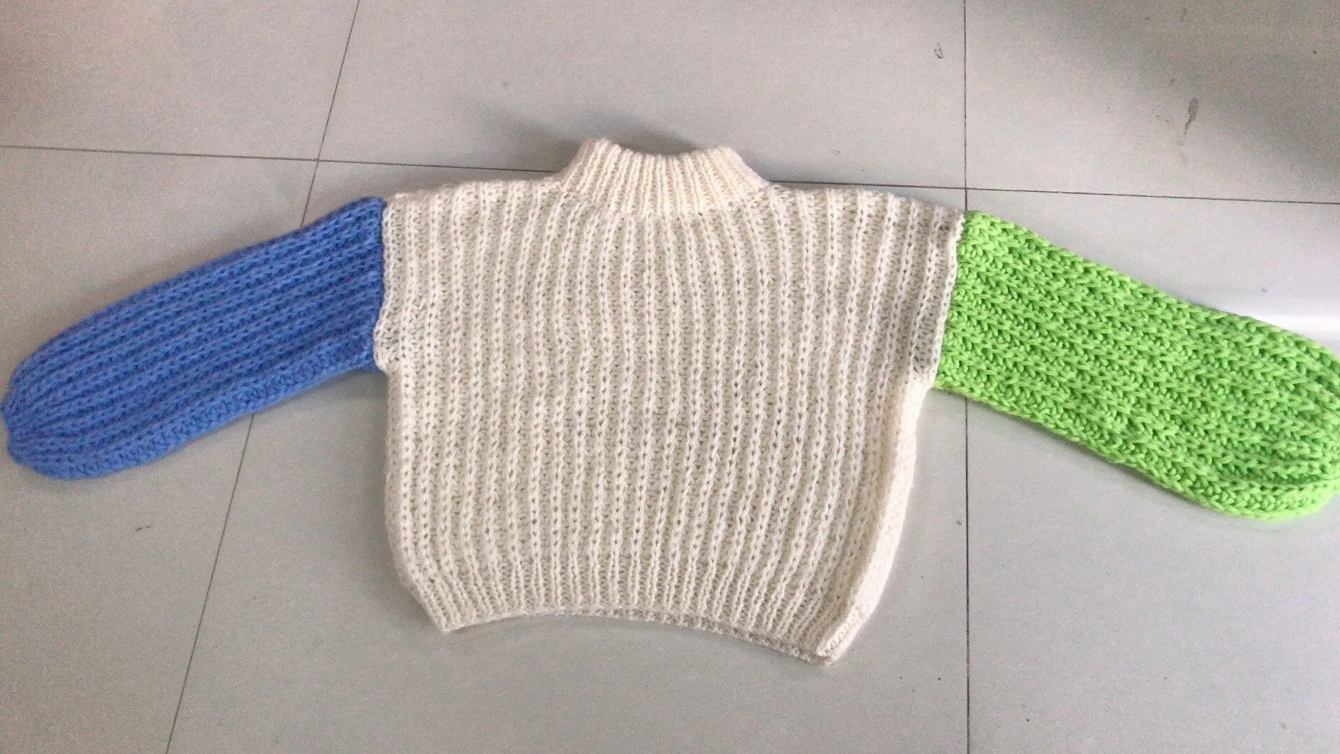 

Turtleneck Handmade Contrast Color Long Lantern Sleeve Oversized Sweater Crocheted Pullover Knit Crop Tops Fall Sueteres 2020