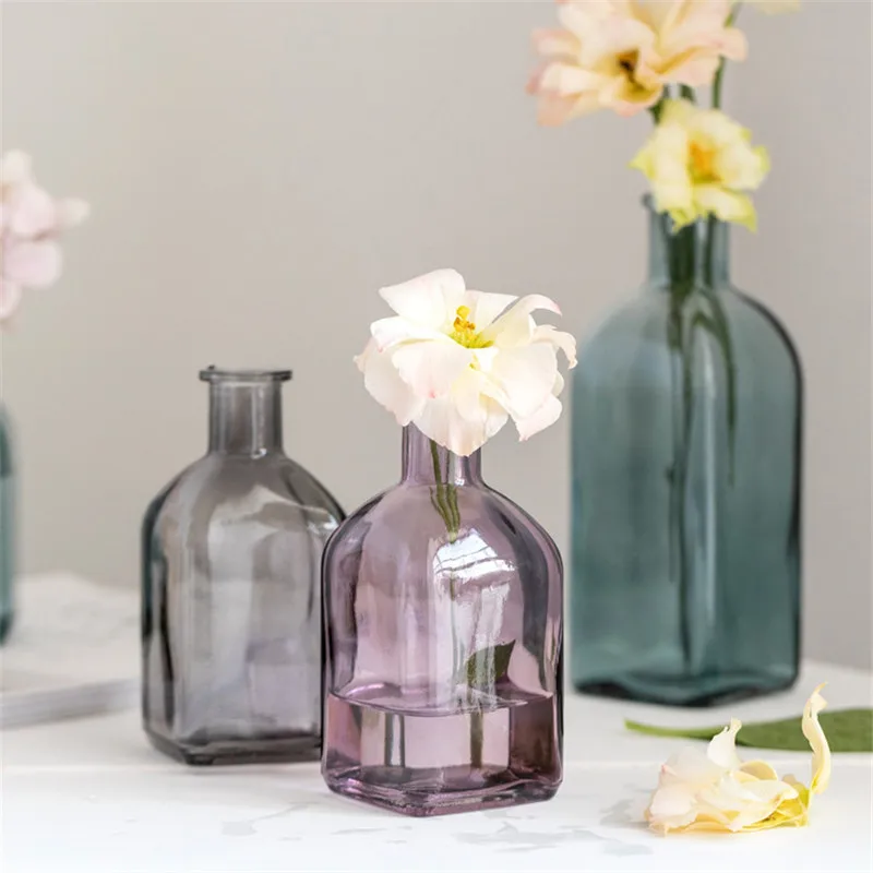 

Glass Flower Vases Simple Table Ornaments Hydroponic Small BottlesTransparent Colorful Home Accessories Grand Vase Decoration TN