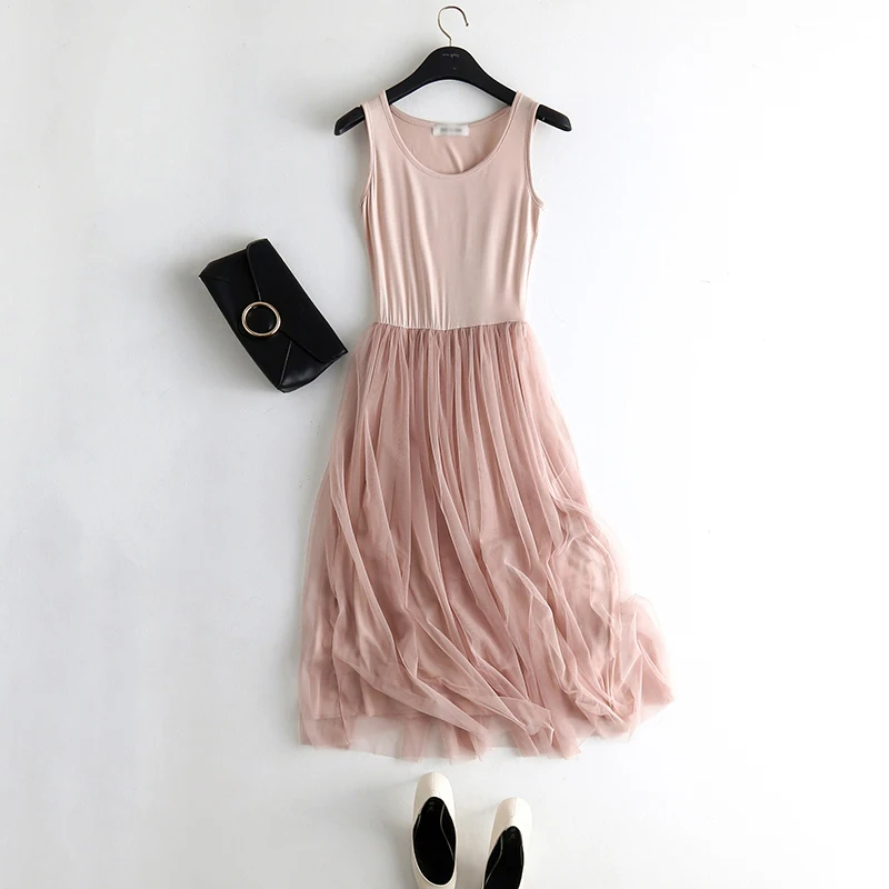 Винтажное Сетчатое однотонное платье на бретелях спагетти женские элегантные