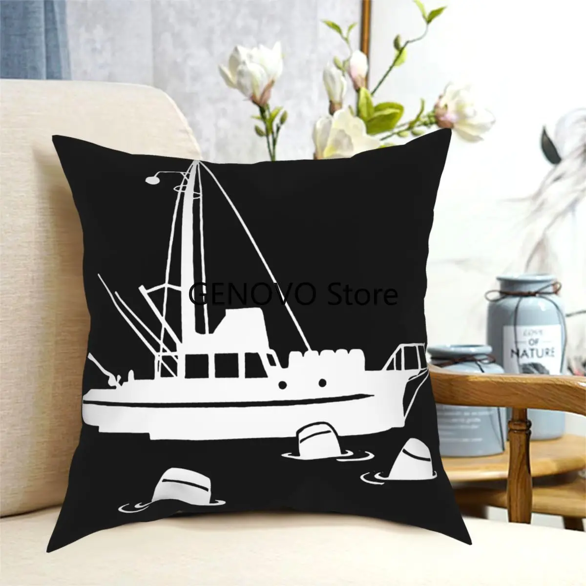 

Jaws Orca With Barrels Funny Fishing Pillowcase Throw Pillow Cover Cushions for Sofa Casual Cushion Covers