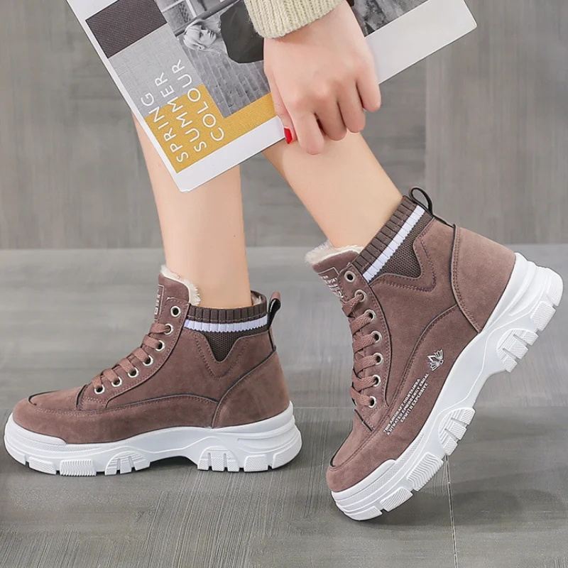 

Women Snow Boots Winter Warm Chunky Sneakers Casual Comfort Increase Cushion Shoe Ladies Lace Up Walking Plus Size Cotton Shoes