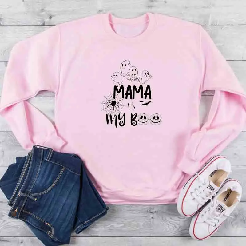 

Mama is My Boo Halloween sweatshirt women fashion pure cotton slogan mother day vintage hipster pullovers Pumpkin youngs tops