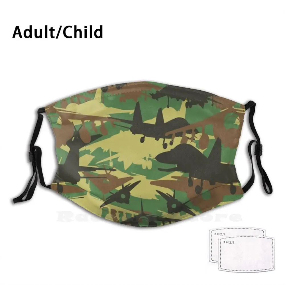 

Military Camouflage Fighter Jet Print Washable Filter Anti Dust Mouth Mask Military Fighter Camouflage Aircraft Jet Aviation