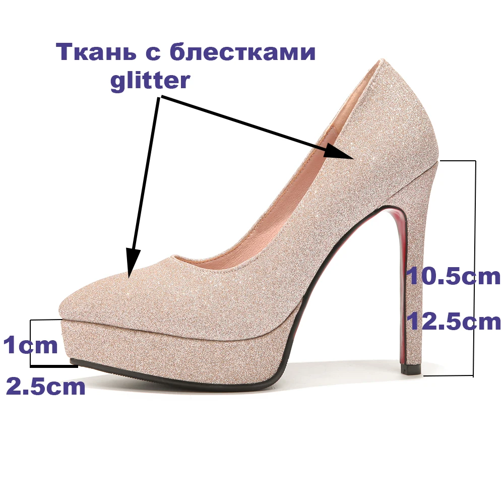 Женские свадебные туфли на платформе и высоком каблуке блестящие очень шпильке