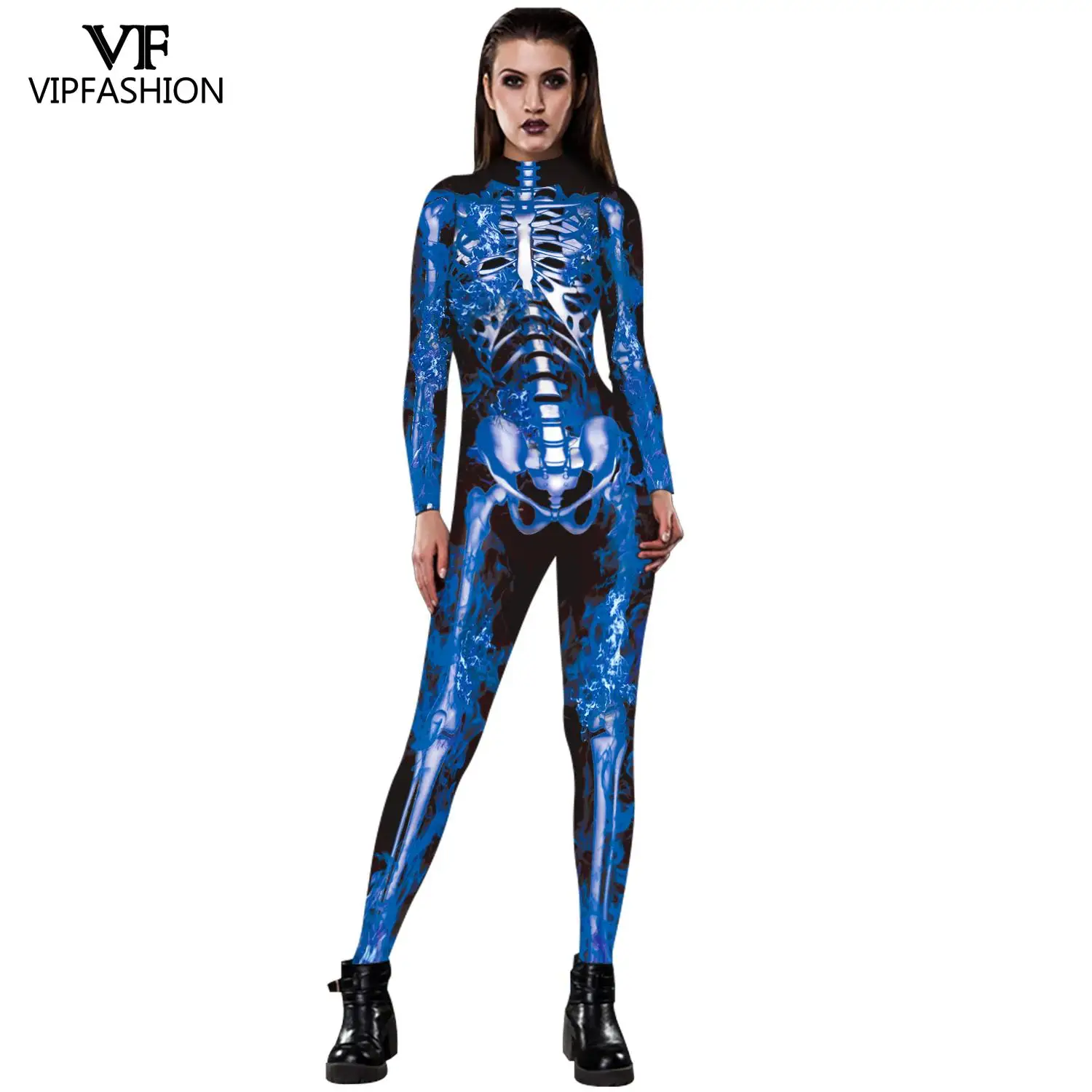VIP модные COS женские пикантные розовые с принтом скелета Комбинезоны длинным
