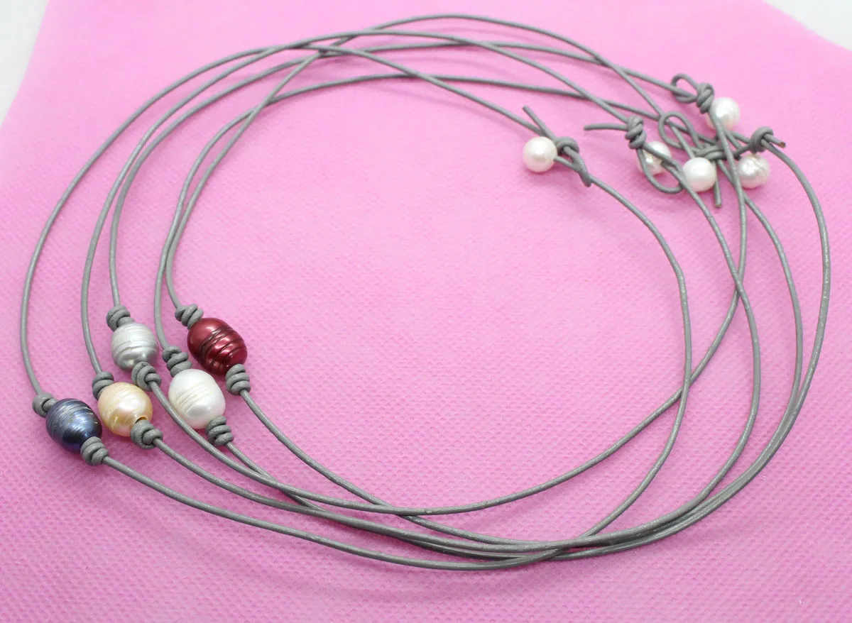 5 нитей серый кожаный чокер разноцветные кольца в форме слезы жемчужное ожерелье