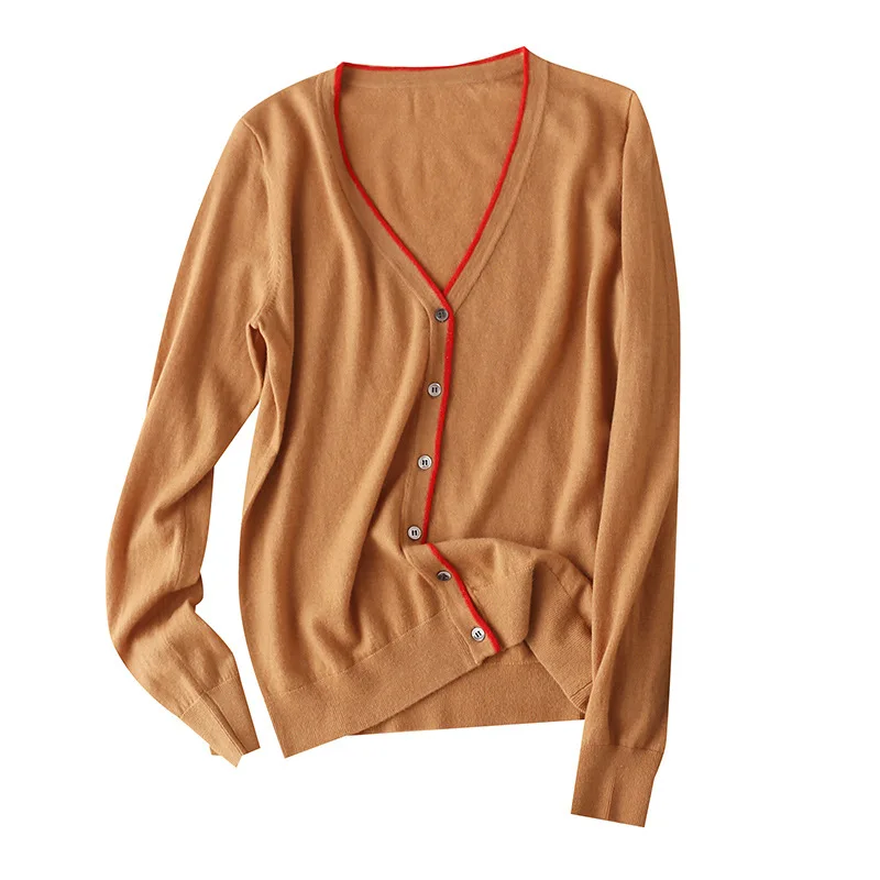 

Женский однобортный Кардиган из 100% шерсти с V-образным вырезом