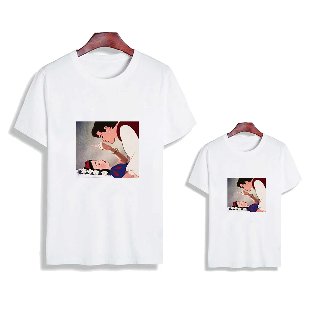 

Disney Princess Series Family Look Outfits Funny Printed Mother and Daughter Clothes Top Brand Mommy and Me T-shirts Girl Tops