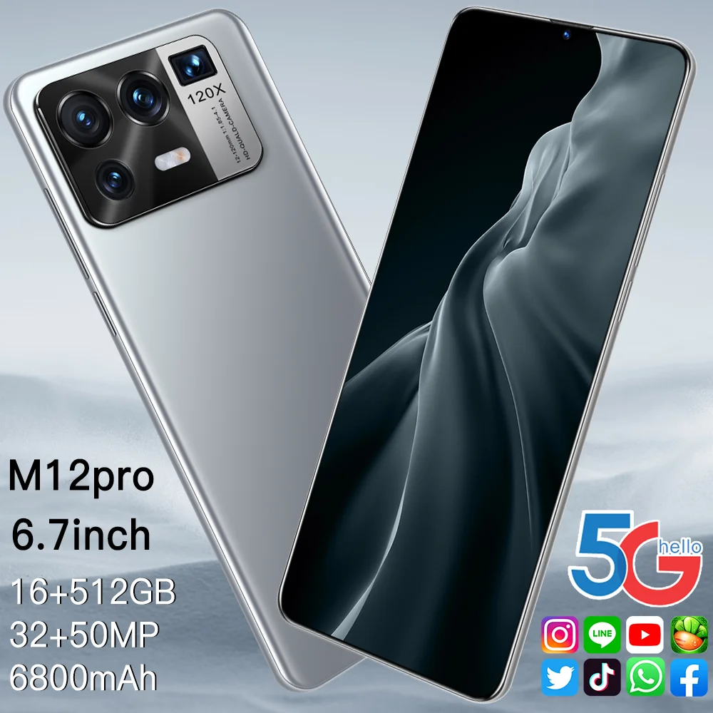 

M12pro 6.7 Inch Global Version Smartphone 8G +256G ROM 6800mAh Large Battery Android Full Display Dual SIM 4G 5G Call Phone