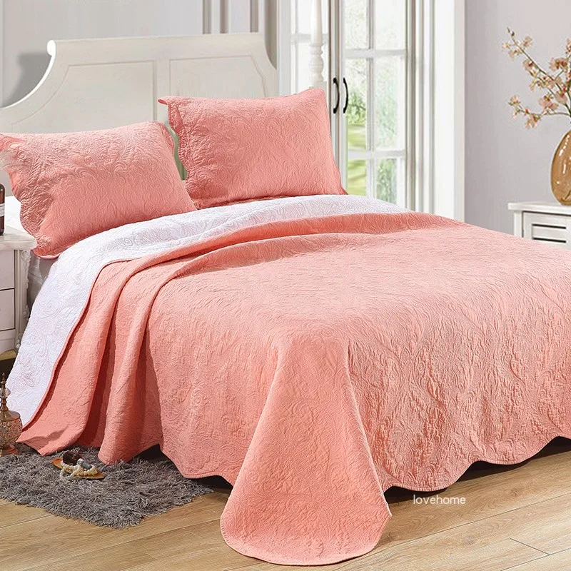 

Orange Cotton Three-Piece Bed Cover Set American-Style Bedding Cotton Wooden Ear bedspreads quilted bedspread