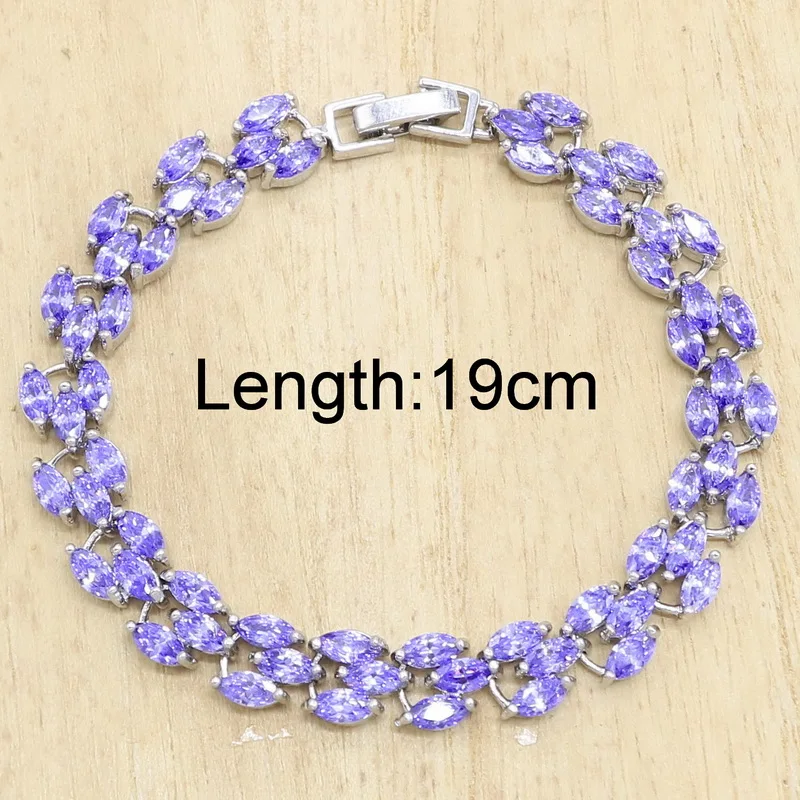 Наборы из натурального фиолетового полудрагоценного ювелирного серебра для женщин - серьги, кольцо, подвеска, ожерелье, браслеты.