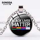 SONGDA Мода черный живет материя Цепочки и ожерелья без справедливости нет мира Джордж Флойд печати Стекло круглыми подвесками, модное оцинкованное звено цепи из сплава