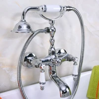 chrome brass telephone style bathtub faucet wall mounted bath shower mixer taps handheld shower set bna204
