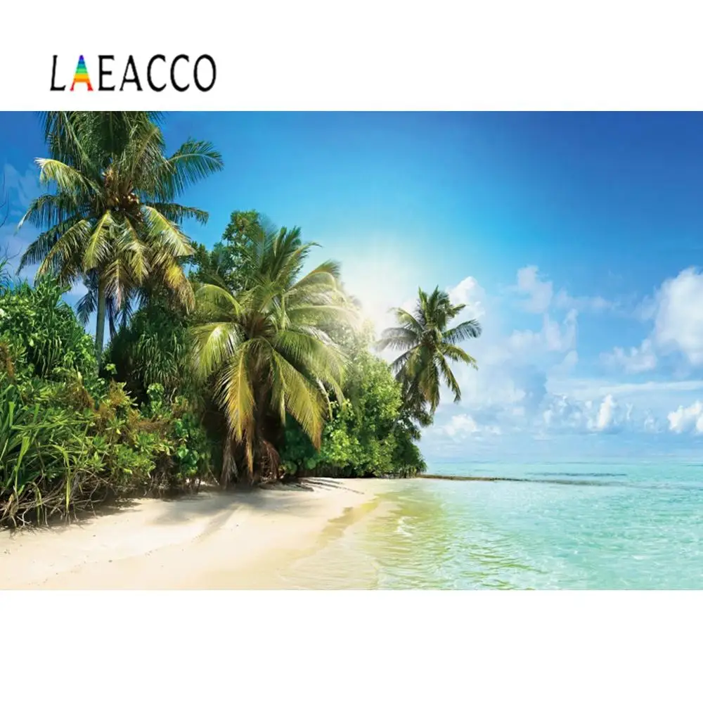 

Фон для детской фотосъемки Laeacco с изображением тропических пейзажей, летних пальм, пляжа, синего неба, пасмурного цвета, фотосессия Фотостуд...