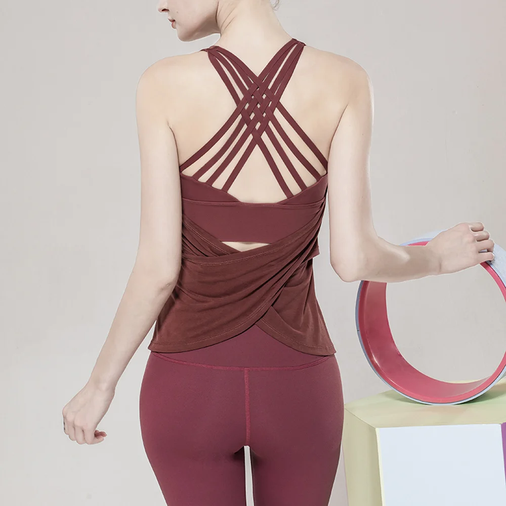 

4 Color New Fake Two-piece Sports Vest Women's Fitness Running Jacket Beautiful Back Sports Seamless Bra Loose Yoga Clothes