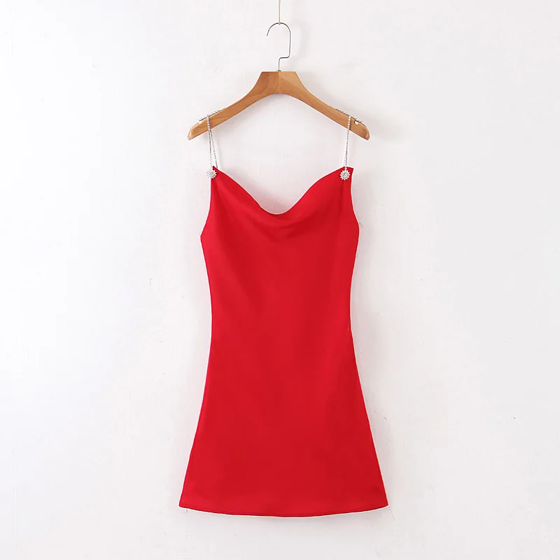 Мода Za 2020 женское Повседневное платье на бретельках черное красное однотонное