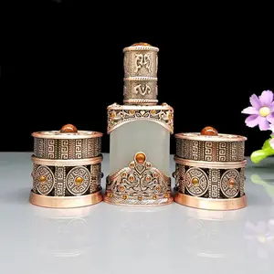 Винтажная стеклянная банка для крема, 8 г, 12 мл, матовая Пипетка для эфирного масла, бутылка-контейнер для косметики, металлический чехол, украшение для рукоделия, подарок