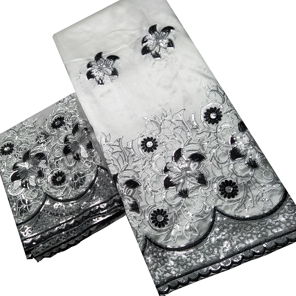 Высококачественная Белая и черная кружевная ткань George Африканский шелк сырец с