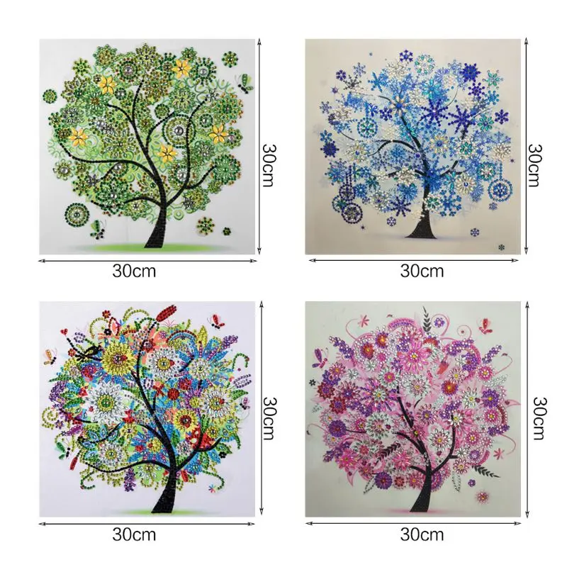 

4 Sets 5D DIY Special Shaped Full Diamond Art Different Shape 4 Seasons Diamond Drawing Tree Cross Stitch Point Drill Painting