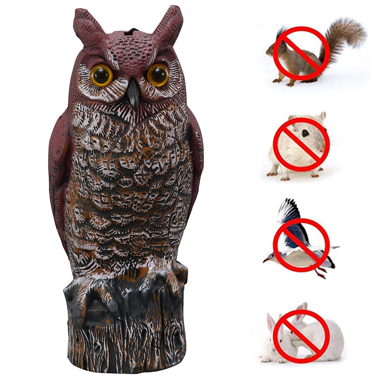 

Outdoor Realistic Fake Owl Decoy Bird Repellent Pest Control With Flashing Eyes Frightening Sounds Garden Protector Decoration