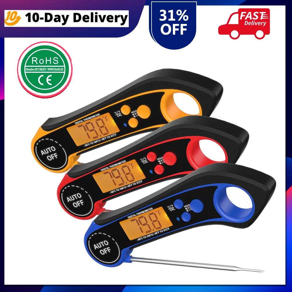 

Цифровой кухонный термометр для мяса, воды, молока, приготовления пищи, зонд, складной электронный термометр для барбекю, духовки, кухонные ...