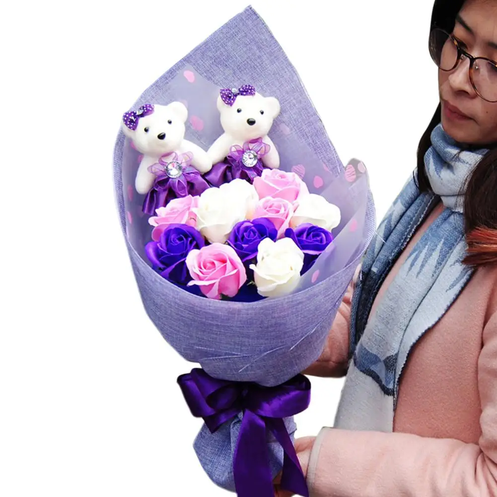 Yiwa Роза Медведь Букет цветочное мыло для ванной ароматические Розы Подарочная