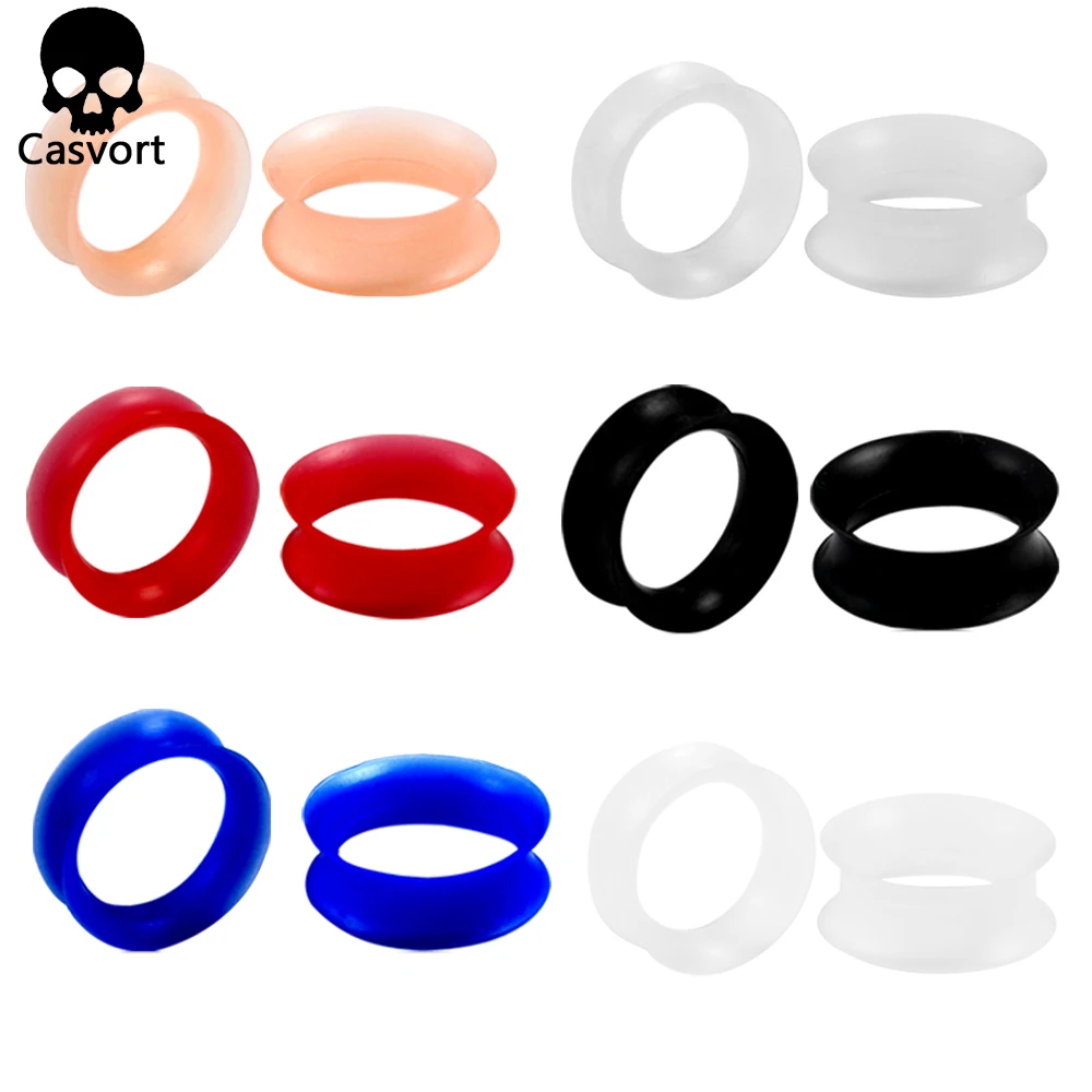 

Casvort 2PCS Simple Style For Unsex 6mm to 25mm Round Ear Tunnels Plugs Silicone Expanders Stud Strechers Fashion Body Jewelry