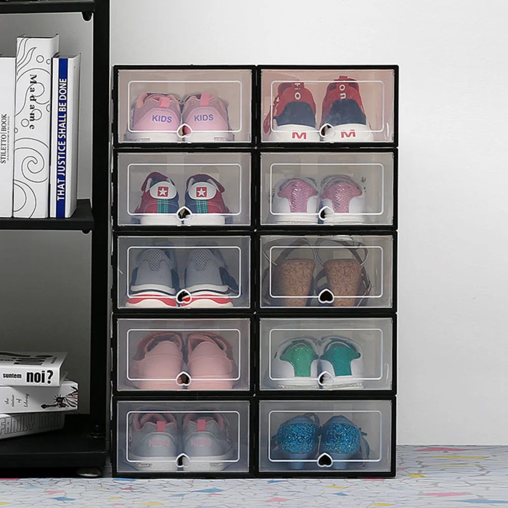 

Коробки для хранения обуви, 6 шт., прозрачная коробка для обуви, утолщенная, для защиты обуви от пыли, органайзер, может быть наложена комбини...