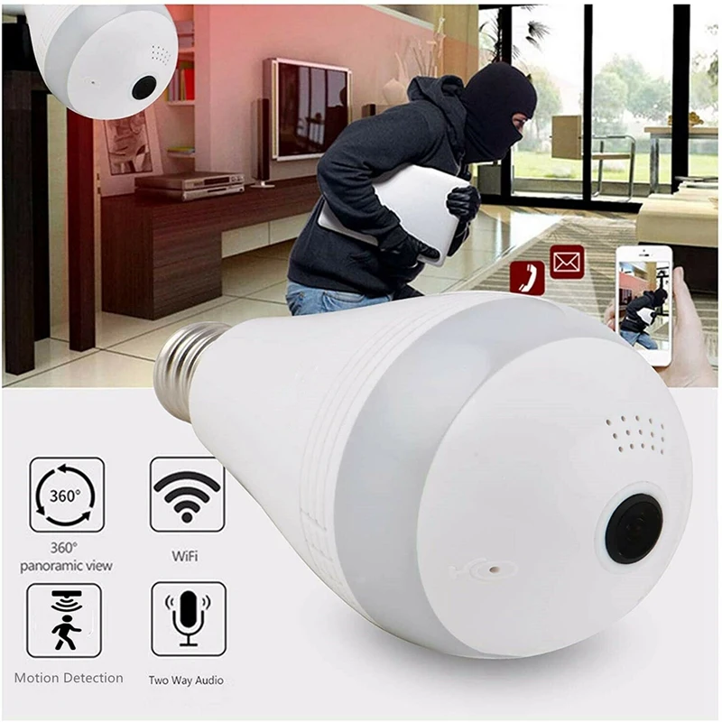 

HD 1080P 360 degree Panoramic Wireless WiFi IP Camera Bulb Surveillance Camera Indoor Home Security Camera