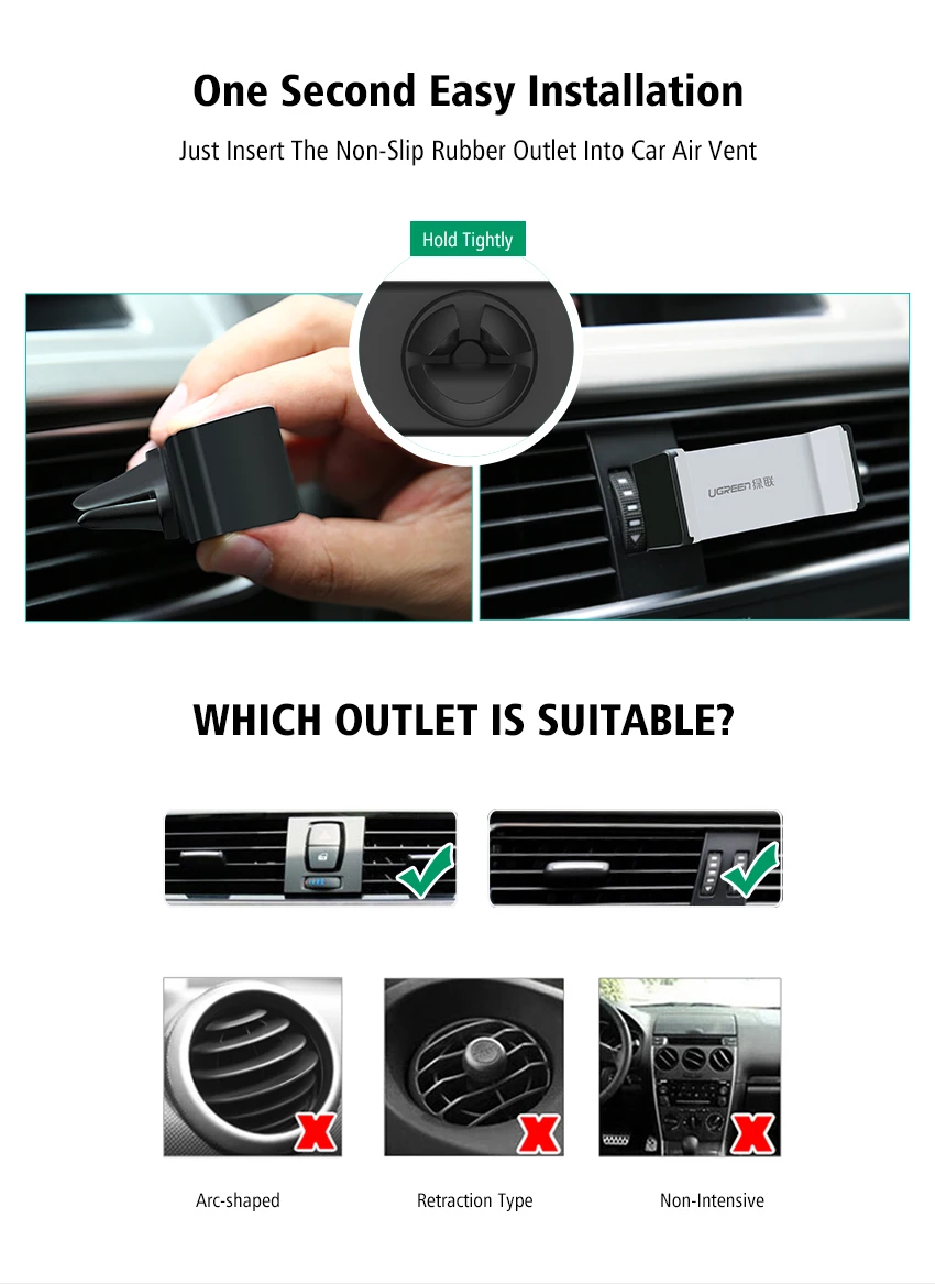 Автомобильный держатель Ugreen для iPhone X, XS, 8, держатель для телефона в машине, Поворот на 360 градусов, автомобильный держатель для телефона, держатель для мобильного телефона, подставка