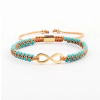 high quality women bracelet gold stainless steel infinity handmade braided macrame beaded bracelet women