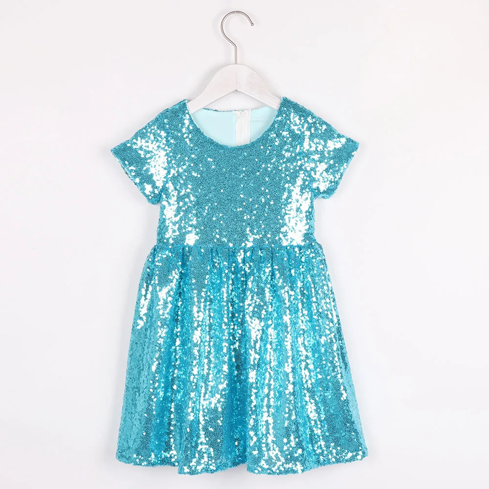 Платье с блестками для девочек синее детское блестящее платье принцессы летнее