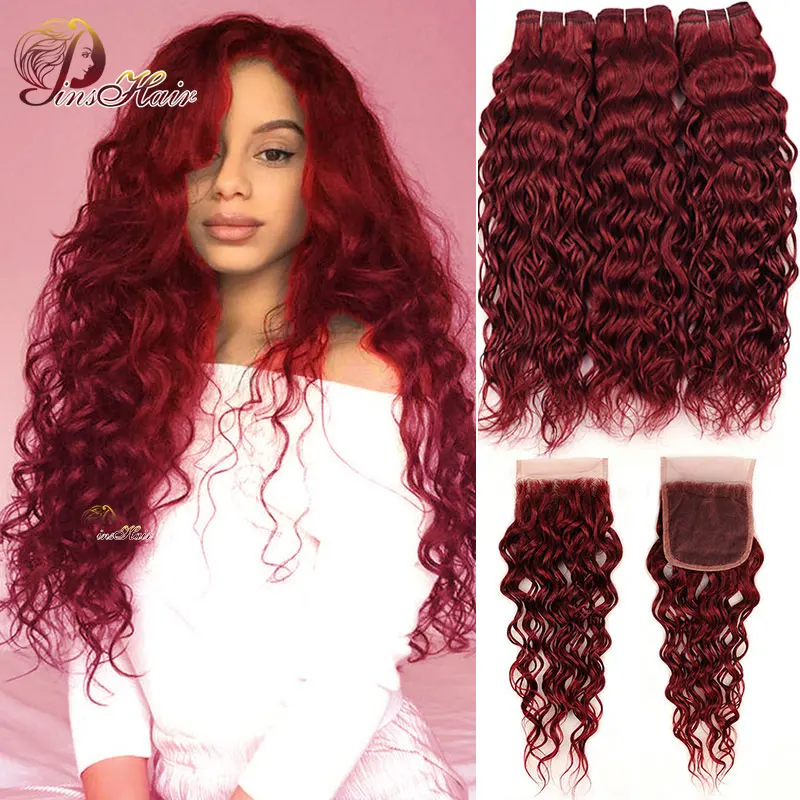 Пучки из натуральных волос 99J красного бордового цвета 3 пучка с застежкой