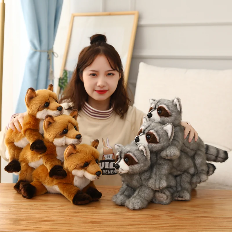 

38CM Lifelike Wild Animal Raccoon Fox Doll Plush Toy Cute Stuffed Animal Appease Playmate Calm Doll Christmas Gifts Home Decor