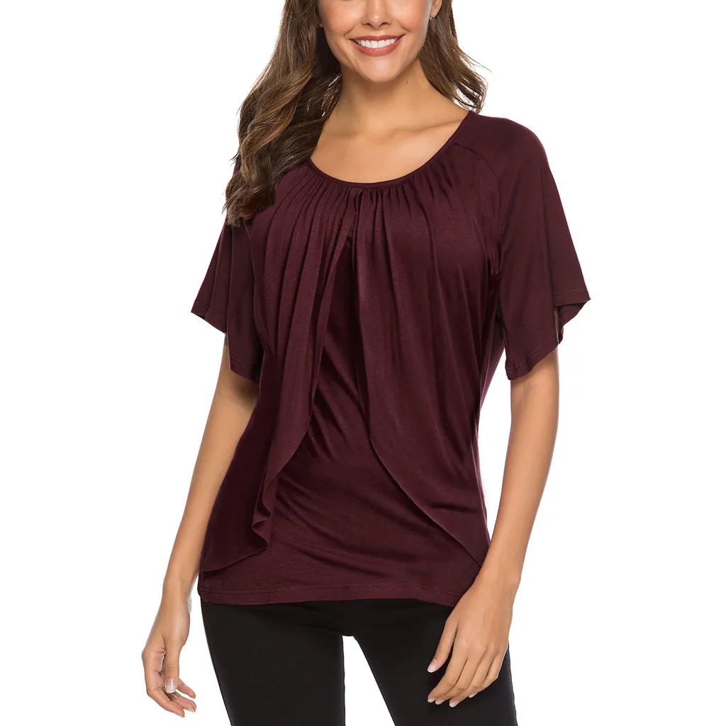 Женская футболка Повседневная Свободная с круглым воротником и коротким рукавом