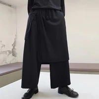 mens wide leg pants spring and autumn new personality irregular strap design dark casual loose large pants