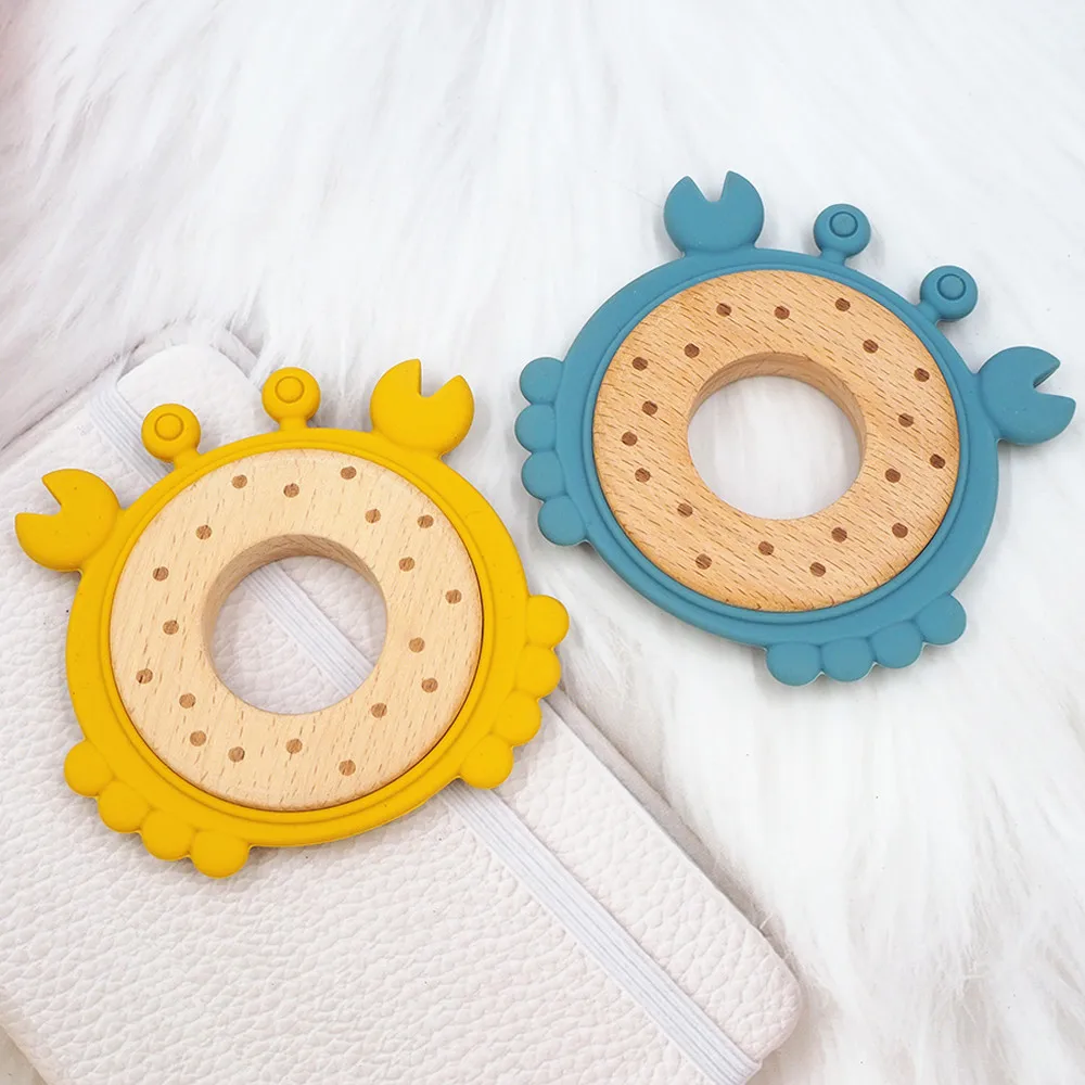 

Chenkai 5PCS Crab Dog Unicorn Owl Silicone Wooden Teether Baby Animal Teething For DIY Infant Nursing Chewing Pacifier Chains