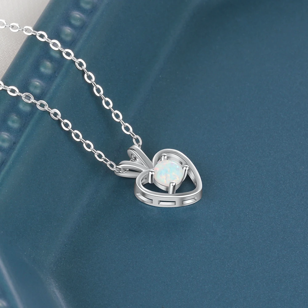 

Real 925 Sterling Silver White Opal Necklaces Heart Necklaces Pendants Women Silver Jewelry Wedding Engagement Gift for Girls