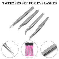 4pcs false eyelash tweezers eyelash extension tweezers precision straight and curved pointed stainless steel makeup accessories