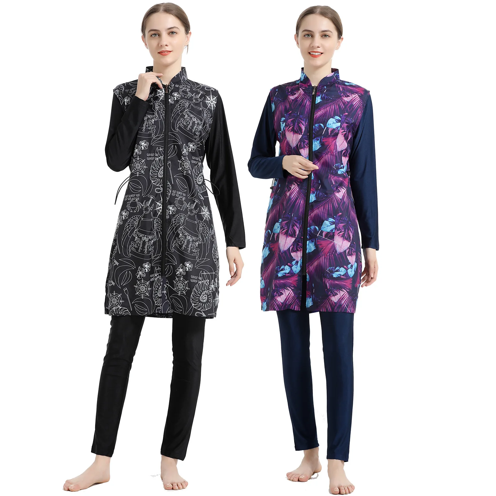 

Fashion PrintEd Muslim Swimwear Southeast Asian Summer Conservative Waist Three-piece Plus Size Sportswear Swimwear Women -40