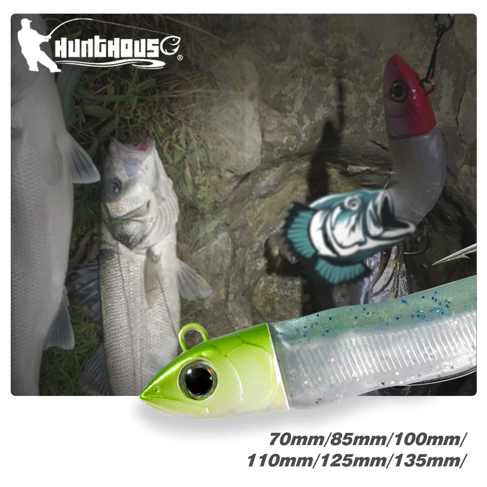 Hunthouse Black Minnow Fishing Lure Soft Bait Jig Head Seabass Fish Swimbait Spinning Baitcasting Wobber