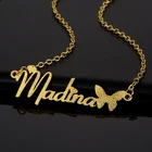 Индивидуальное ожерелье с именем бабочки, золотая цепочка из нержавеющей стали, матовый персонализированный кулон для женщин и девушек, ювелирные изделия, подарок