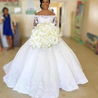 pretty plus size lace appliques wedding dresses sweep train african off the shoulder ballgown wedding dress corset back